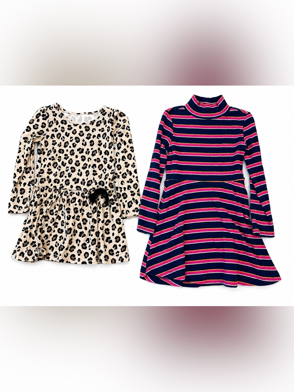 Carter’s Girls Dress Bundle Size 4T | Leopard & Striped Long Sleeve Dresses